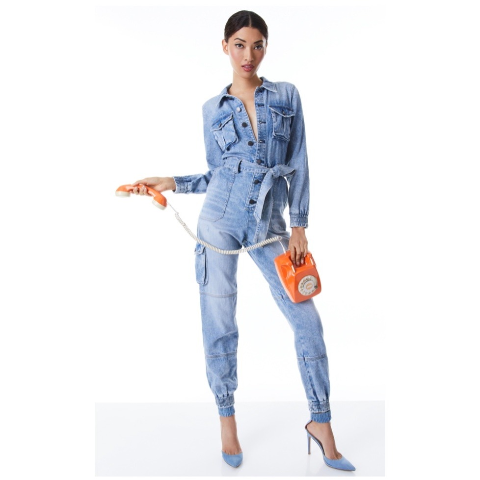 Alice + Olivia Etha Chambray Cargo Belted Utility Jumpsuit 24